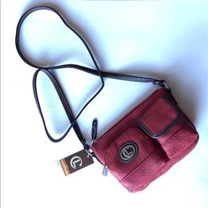 NWT Red Dark Brown Crossbody Mini Bag